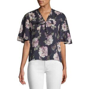 Rebecca Taylor Magnolia Stretch Silk Tie Front Top Size 12